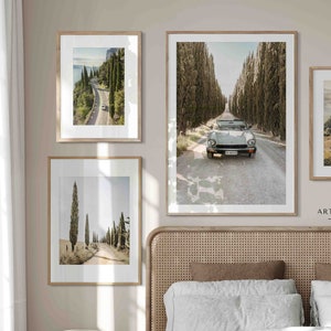 Italy Tuscany Set of 3 Prints, Fiat Sport Spider Photography, Mediterranean Cypress, Italy Printable Wall Art