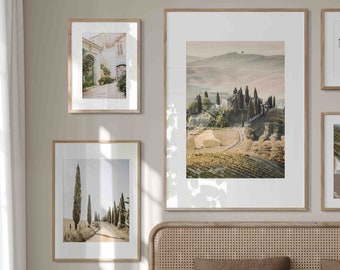 Italy Tuscany Set of 3 Prints, Italian Countryside, Tuscany Hill Photography, Mediterranean Cypress, Old Courtyard, Italy Printable Wall Art