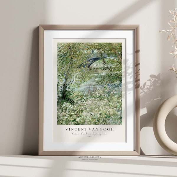 River Bank in Springtime Famous Painting by Vincent van Gogh | Green Botanical Print | Digital Download Art