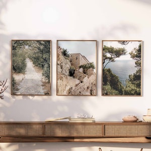 Mediterranean Gallery Wall Italy Capri, France Corse, Olive Road | Set of 3 Travel Photography Printable Art