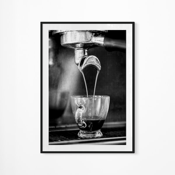 Espresso Coffee Photography Art Print | Black and White Photograph Printable | Coffee Lover Wall Art | Kitchen Bar Art Print