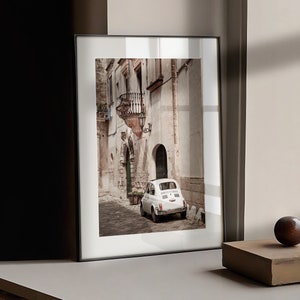 Retro Fiat 500 Art Print: Italian Town Scene (Digital Download)