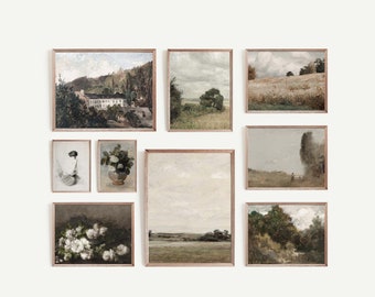 French Country Gallery Wall Art Set of 9: Vintage Printable Oil Paintings (Digital Download)