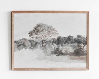 アンティーク風景画：アンソニー・ヴァン・ダイク作「素朴なオークの木」の版画（デジタルダウンロード）