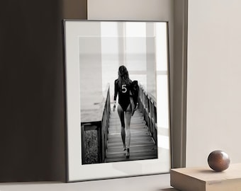 Bikini Girl No 5 Surf Poster | Square, Large Art XL Print | The One That I Want | Black and White Photography | Surf Lover, Feminist Print