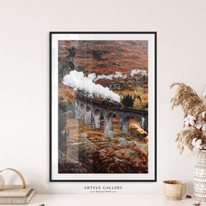 Jacobite Dampflokomotive | Herbst im Glenfinnan-Viadukt | Schottland Landschaft Druck | Quadratischer Herbst Landschaftsdruck