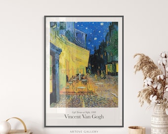 Cafe Terrace at Night Famous Painting by Vincent van Gogh | Oil on Canvas Digital Download Art Print | R107