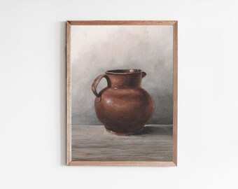 Vintage Still Life Print: British Farmhouse Pitcher Painting (Digital Download)