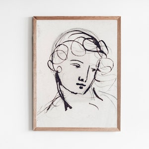 Minimalist Abstract Figure Line Art | Portrait Study-Benjamin Robert Haydon | Vintage Woman Line Drawing | PRINTABLE Art Download | R181