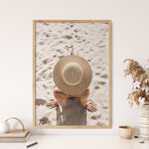 Straw Hat Woman Photography | Fashion Print | Coastal Art Print | Neutral Wall Decor Statement | Beige Photography Wall Art Print | Digital