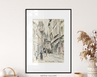 Vintage Paris Street Sketch Art Print: Rue Damiette (Digital Download)