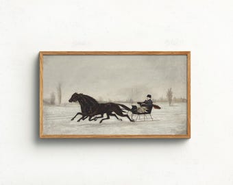 Winter Horse Sleigh Ride Poster: Snowy Woodland Panoramic Print