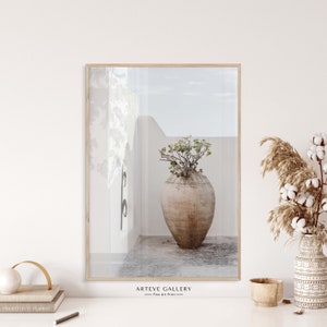 Impresión minimalista de fotografía de plantas y macetas grandes / Decoración de arte de Provenza mediterránea / Granero de cerámica imprimible