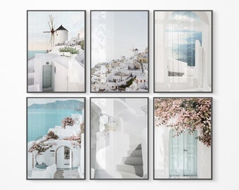 Santorini Greece Photo Print Set: Pastel Architecture Gallery Wall (Digital Download)