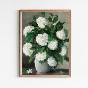 Still Life Hydrangea en florero pintura / Vintage botánico IMPRIMIBLE / pintura de flores neutras / cocina granja decoración digital / R147