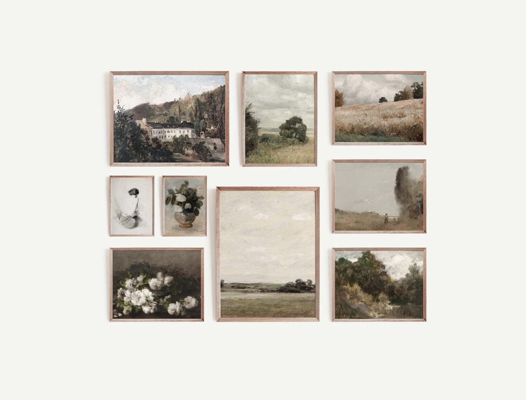French Country Gallery Wall Art Set | Vintage Living Room Decor | Oil ...