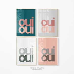 Poster con la scritta "Oui Oui" in francese / Poster stampato su carta da museo / Sì, sì, arte murale positiva / Stampa con citazione divertente per il bagno / Personalizzabile