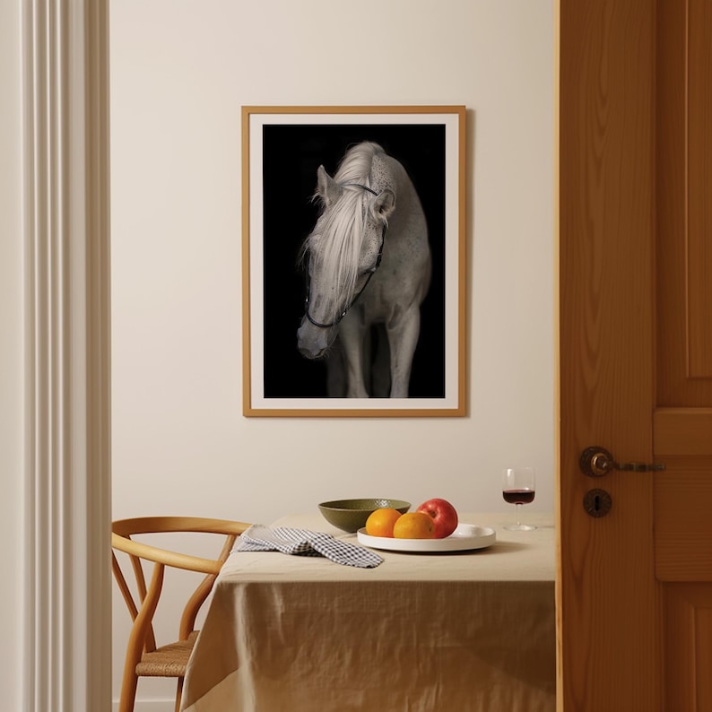 Elegante stampa artistica di cavallo bianco – Graziosa fotografia equina, stampa extra large immagine 7