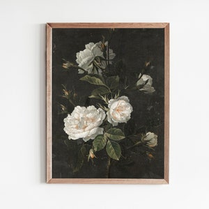 Still Life Roses French Painting | Vintage Roses Print | Botanical Oil Painting | Dark Antique Oil Painting | Digital Wall Art | R166