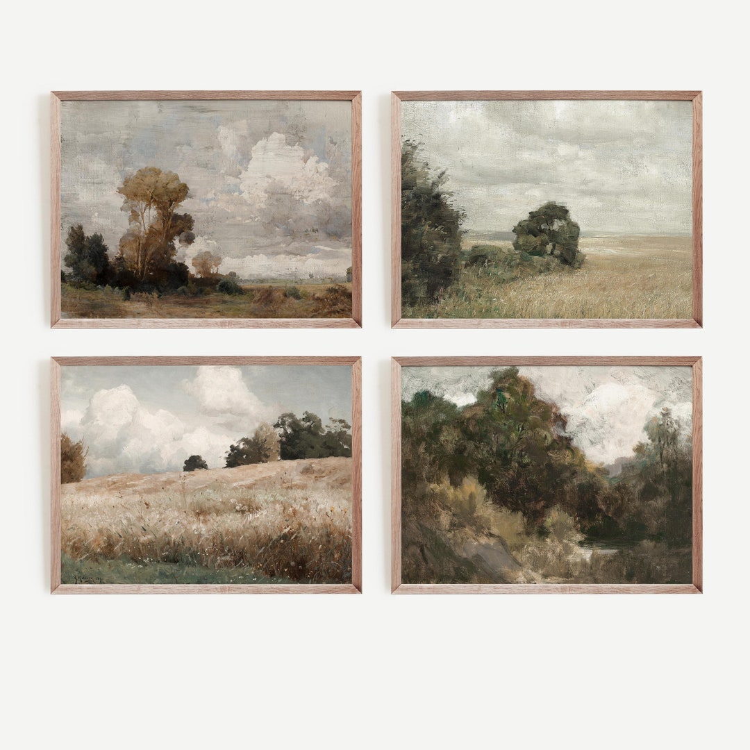 French Country Landscape Painting Set: Vintage Gallery Wall Art ...