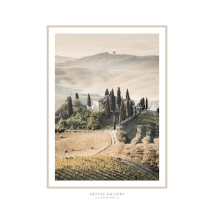 Italian Countryside Tuscany Hill Print, Europe Landscape Photography Gallery Wall. Soft Foggy Mountains