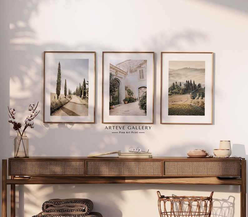 Italy Tuscany Set of 3 Prints, Italian Countryside, Tuscany Hill Photography, Mediterranean Cypress, Old Courtyard, Italy Printable Wall Art