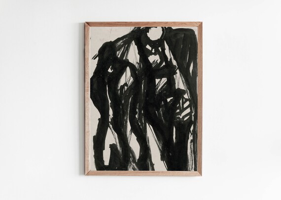 抽象人物水墨画：ヴィンテージ白黒アート（印刷可能なダウンロード
