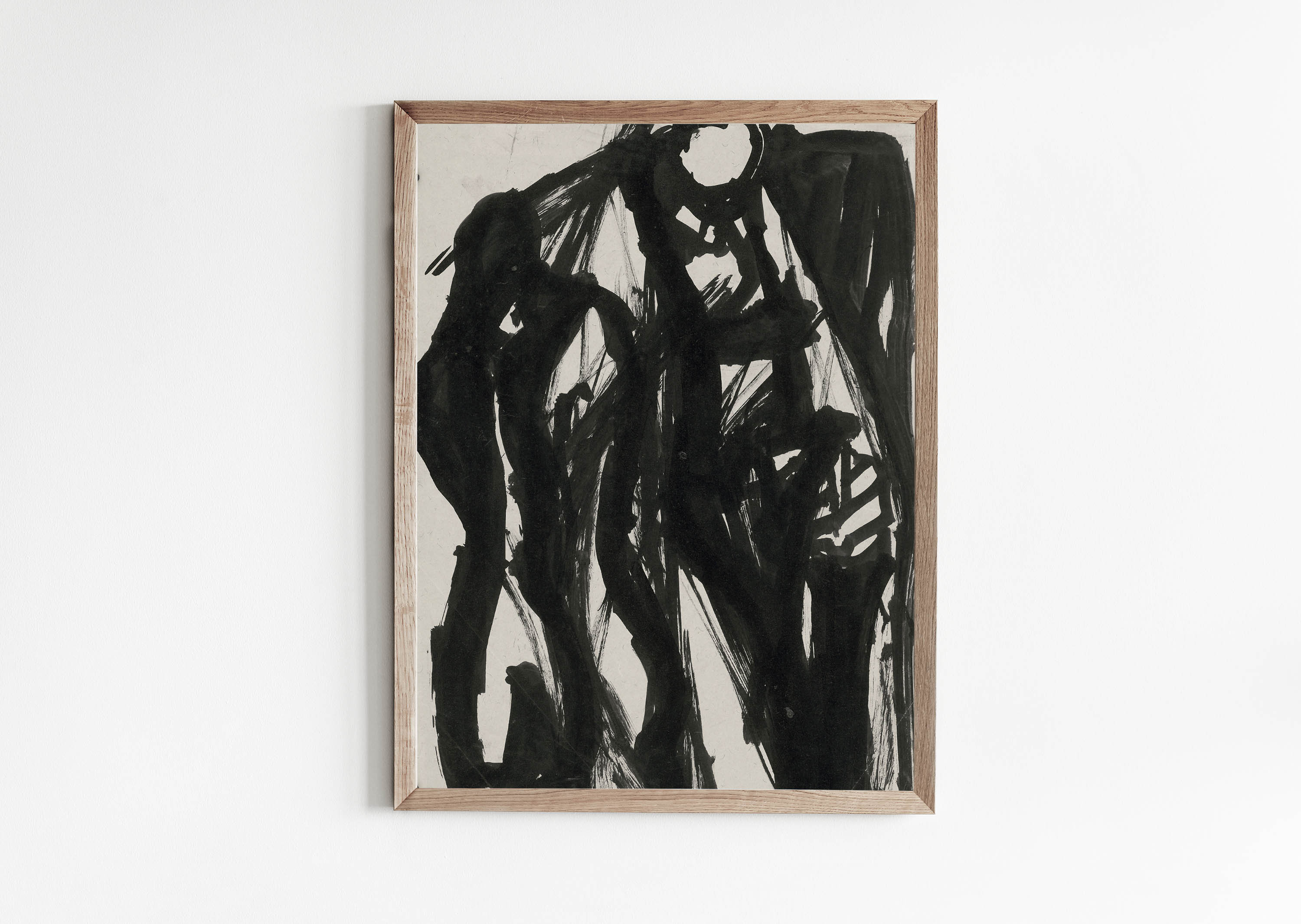 抽象人物水墨画：ヴィンテージ白黒アート（印刷可能なダウンロード