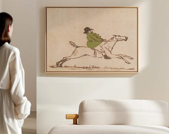 Stout Huntsman Green on a Galloping Horse - Horse and Rider - Equestrian Illustration.