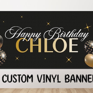 Schwarz und Gold Geburtstagsbanner, alles Gute zum Geburtstag Banner personalisiert, Benutzerdefinierte Geburtstagsbanner, Schwarz und Gold Geburtstagsbanner