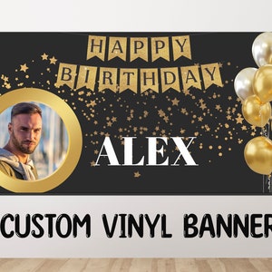 Schwarz und Gold Geburtstagsbanner, alles Gute zum Geburtstag Banner personalisiert, Benutzerdefinierte Geburtstagsbanner, Schwarz und Gold Geburtstagsbanner