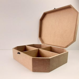 Unfinished Hexagon Compartmented Wooden Box for Storage & Décor, Unpainted Gift Chest for Jewelry or Decoupage Projects