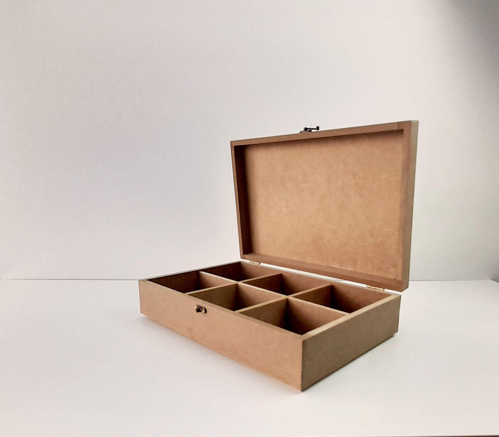 Unfinished Large Wooden Box | Decorative Storage & Jewelry Chest | 6 Compartment DIY Crafting Sew Box