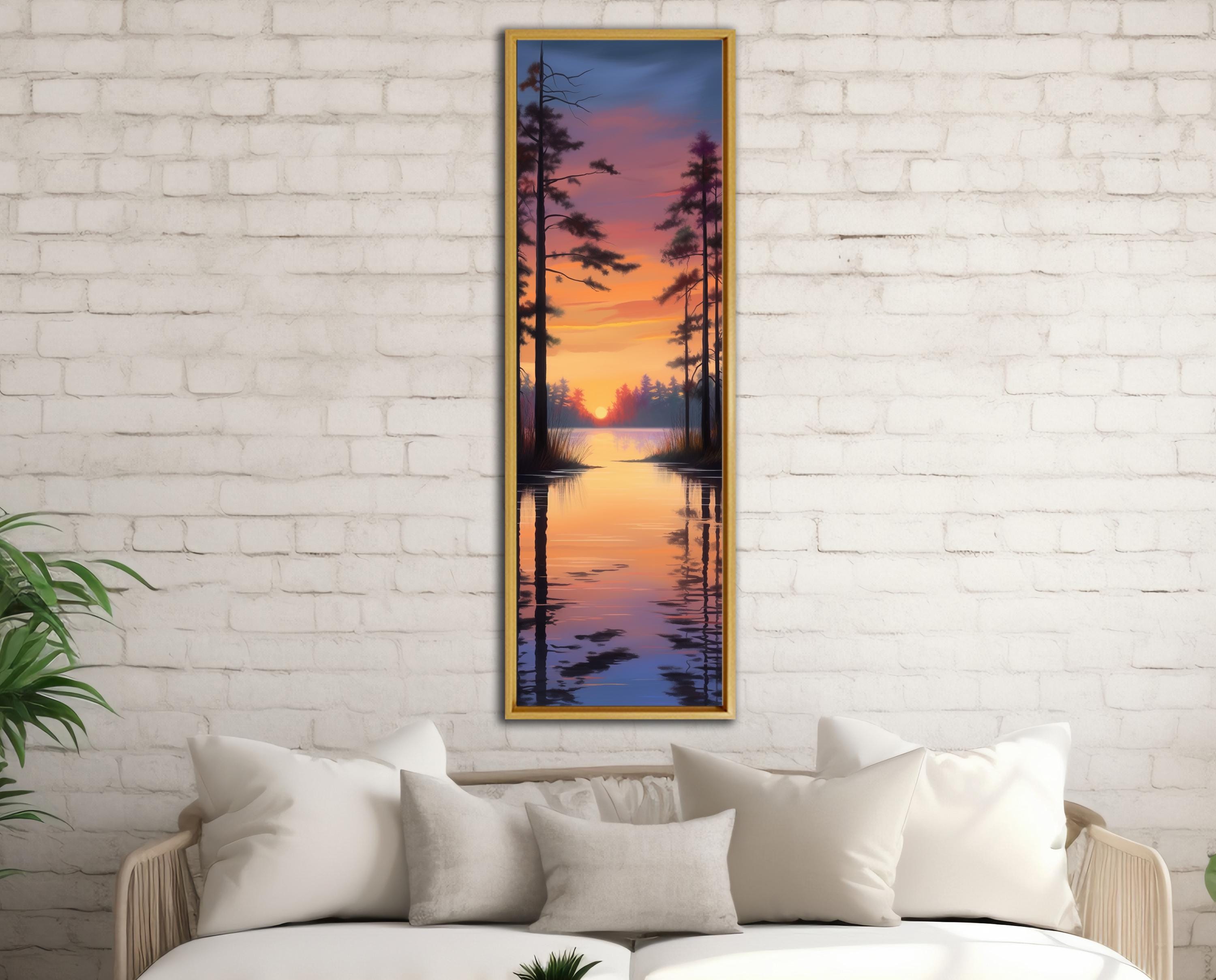 Sunset Lake Canvas Wall Art Pine Tree Landscape Painting Vertical ...