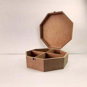 Unfinished hexagon Large Wooden Storage Box, Hexagon Jewelry Gift Chest, Decoupage Organizer with Compartment Lid, Unpainted Decor