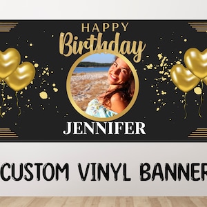 Schwarz und Gold Geburtstagsbanner, alles Gute zum Geburtstag Banner personalisiert, Benutzerdefinierte Geburtstagsbanner, Schwarz und Gold Geburtstagsbanner