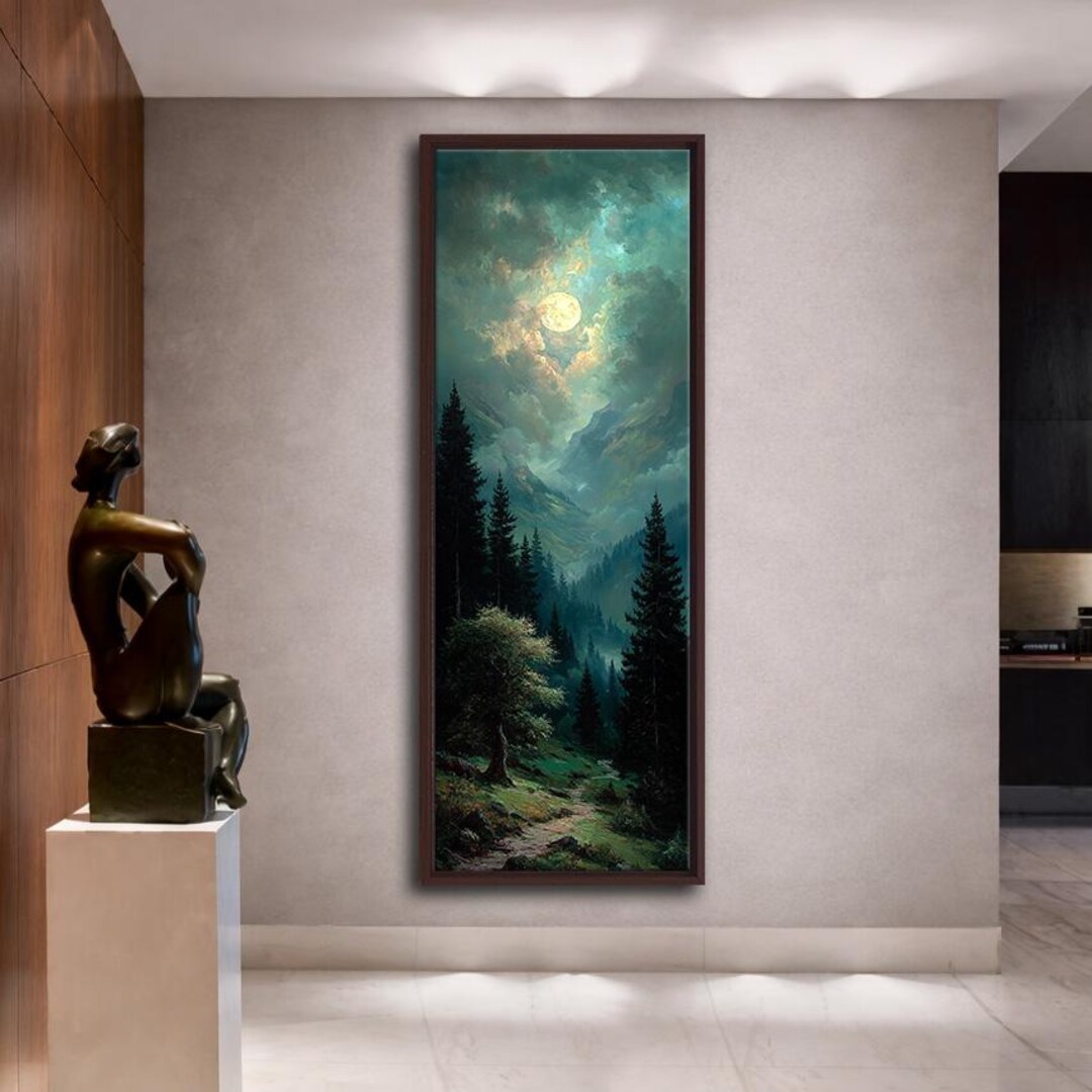Moonlight Forest Canvas Art Vertical Landscape Night Sky Wall Decor ...