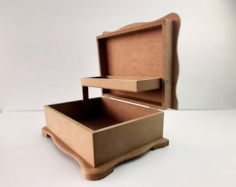 Unfinished Large Wooden Box | Decorative Storage & Jewelry Chest | DIY Crafting Supply,  with internal compartment , Unpainted Box