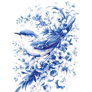 Chinoiserie Blue and White Bird Floral Decoupage Paper | Vintage Chinese Rice Paper for Crafts, Scrapbooking, DIY Art & Home Decor 7592