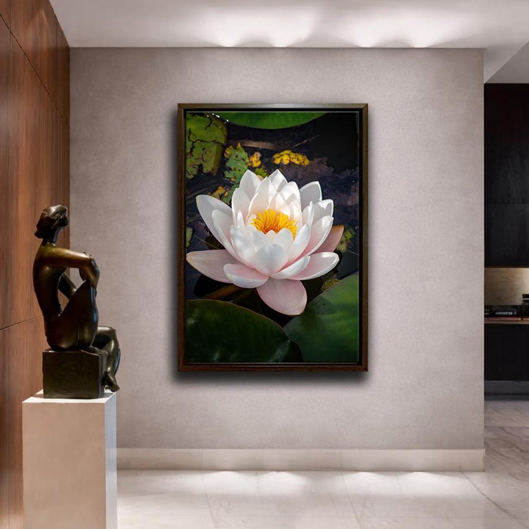 White Lotus Flower Canvas Wall Art Water Lily Nature Print Large Living ...