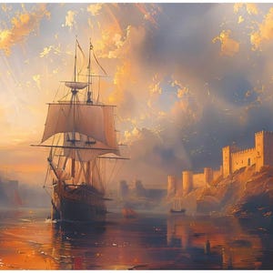 Sailing Ships Sunset Rice Decoupage Paper for Crafting, Nautical Scrapbooking Supplies, Vintage Ocean Scenes, DIY Art & Decor - 7633