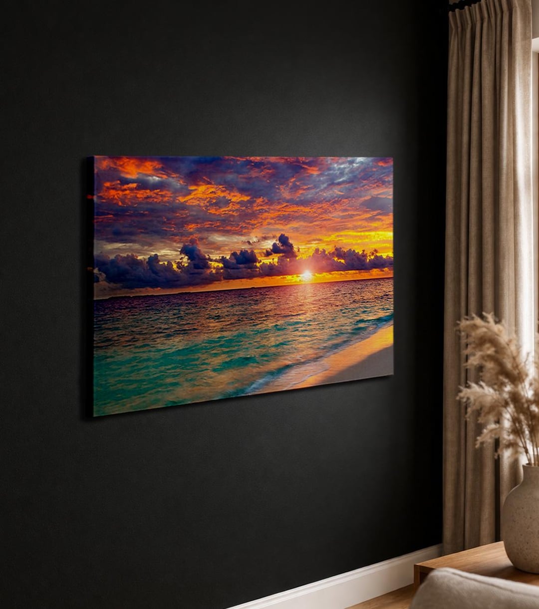 Sunset Tropical Beach Canvas Wall Art Large Ocean Landscape Decor for ...