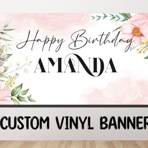 Banner di compleanno floreale personalizzato, cartello di compleanno floreale, banner di compleanno per donne, banner per ragazze del primo compleanno, sfondo di compleanno floreale