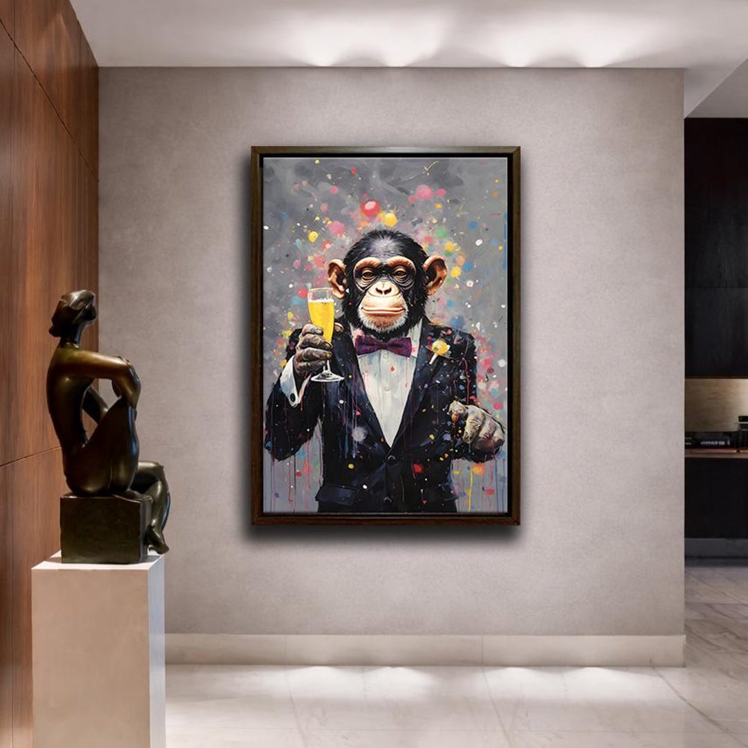 Chimpanzee Tuxedo Canvas Wall Art Funny Monkey Decor Living Room ...