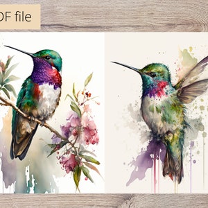 Happy Birthday Printable Card | HummingBirds Watercolor Printable Birthday Card | Instant Download