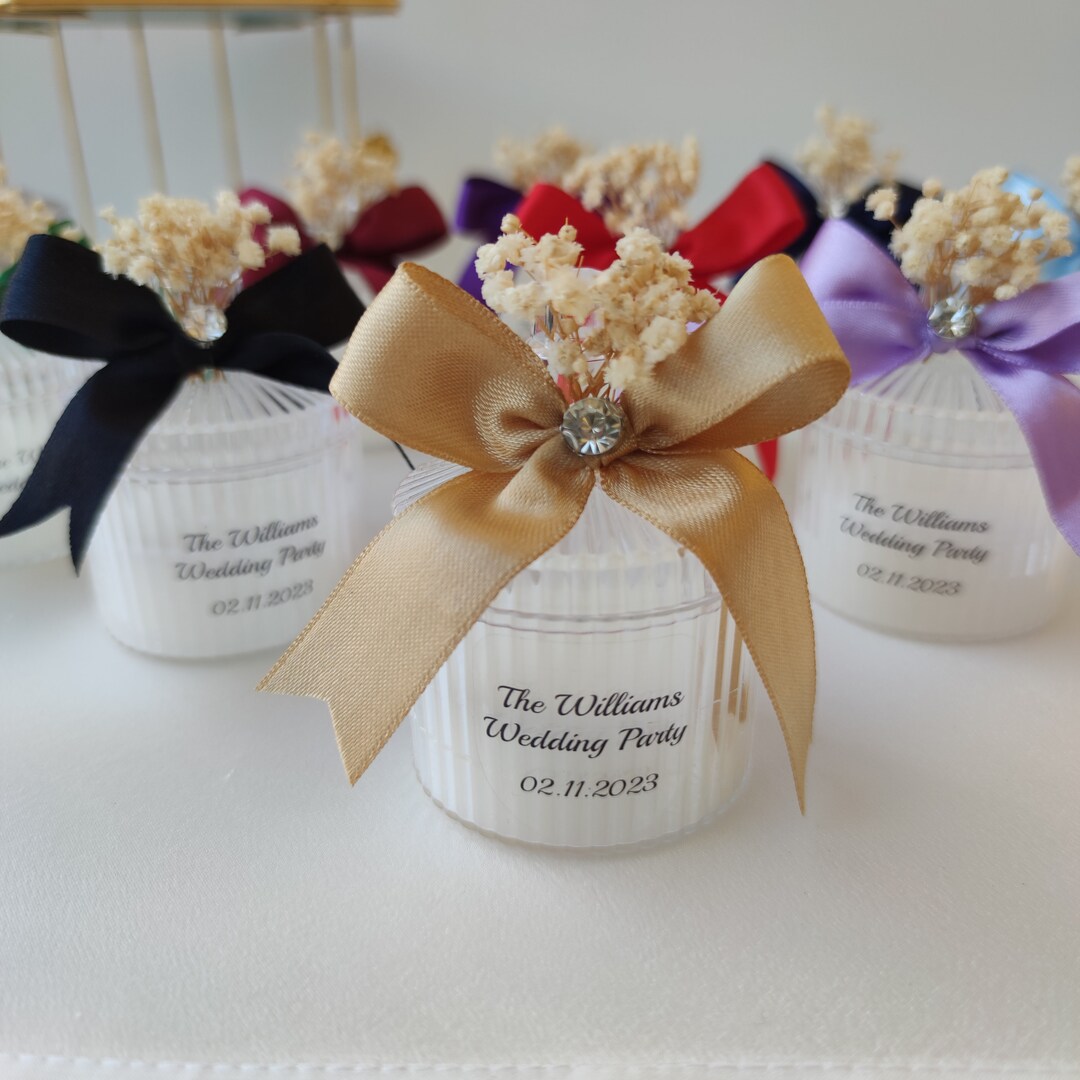 Personalized Wedding Candle Favors: Ribbon & Text Customizable - Etsy