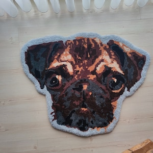 Handmade Pug Dog Head Shaped Rug