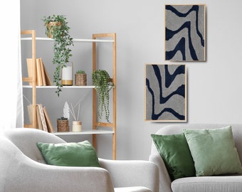Arte de pared con mechones abstractos hecho a mano con marco de madera