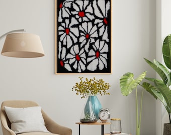 Handgemachte getuftete Wandkunst mit Holzrahmen Wanddekor Gänseblümchen