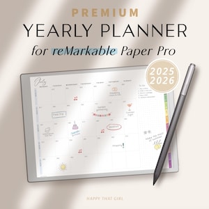 Remarkable Paper Pro Yearly Planner for 2025 & 2026 / Digital Planner for reMarkable 1, 2, and Paper Pro / reMarkable Calendar Landscape